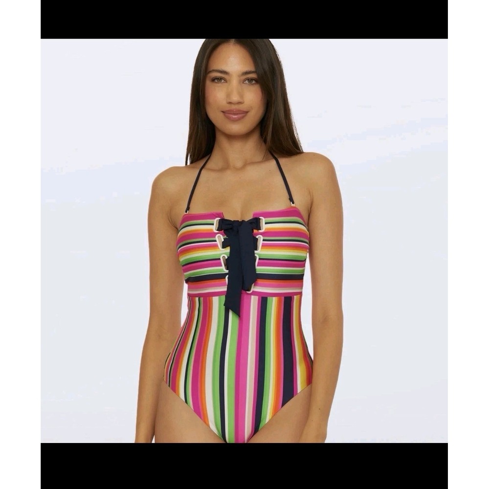 Trina Turk Anniversary Stripe Women's Bandeau One Piece Swimsuit 14 NWT Beach